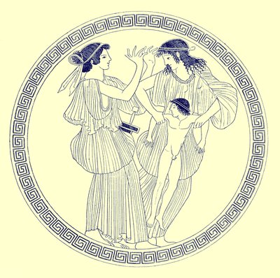 Prokne, Philomela og Itys, illustrasjon fra greske vasemalerier av J. E. Harrison og D. S. MacColl, utgitt 1894 (digitalt forbedret bilde) av after English School
