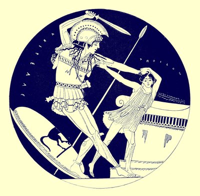 The Death of Troilos, illustrasjon fra greske vasemalerier av J. E. Harrison og D. S. MacColl, utgitt 1894 (digitalt forbedret bilde) av after English School