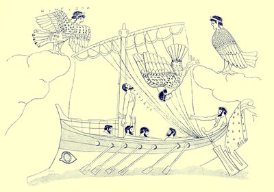 Ulysses and the Sirens, illustrasjon fra greske vasemalerier av J. E. Harrison og D. S. MacColl, publisert 1894 (digitalt forbedret bilde) av after English School