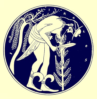 Woodman at work, illustrasjon fra greske vasemalerier av J. E. Harrison og D. S. MacColl, utgitt 1894 (digitalt forbedret bilde) av after English School