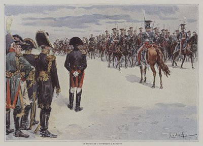 Napoleon gjennomgår tropper fra den polske lette hesten ved Bayonne av after Felicien baron de Myrbach-Rheinfeld