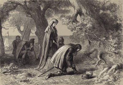 Thorfinn og Gudrid ved bredden av Vineland av after Felix Octavius Carr Darley