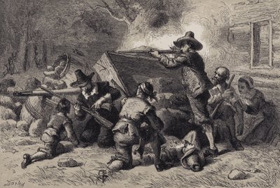 Virginians forsvarer seg mot indianere av after Felix Octavius Carr Darley