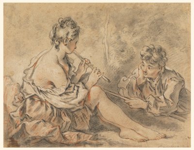 Gjeterinnen går i rør til en hyrde av after Francois Boucher