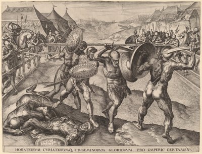 Slaget ved Horatii og Curiatii av after Frans Floris I