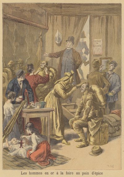 Menn blir malt gull før påskepepperkakemessen av after Frederic Theodore Lix