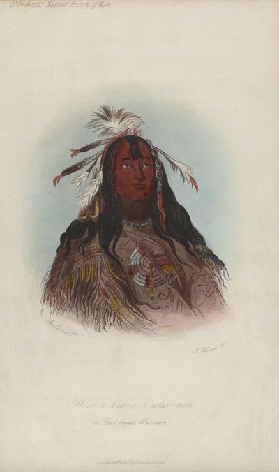 H?co-a-h?co-a-h?cotes-min, A Flat Head Warrior (akvatint) av after George Catlin