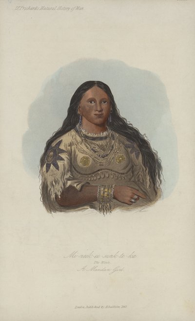 Mi-neek-ee-sunk-te-ka, The Mink, A Mandan Girl (akvatint) av after George Catlin