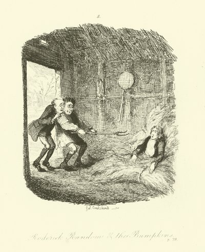 Illustrasjon for Roderick Random av Tobias Smollett av after George Cruikshank