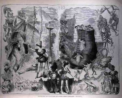 Scener fra Drury Lane og Covent Garden Pantomimes, fra The Illustrated London News, 7. januar 1882 av after George Cruikshank