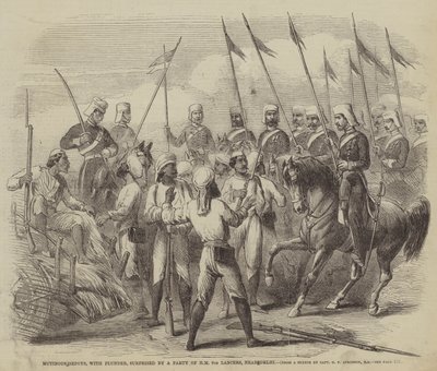 Mutinous Sepoys, med plyndring, overrasket av et parti av HM 9th Lancers, nær Delhi av after George Francklin Atkinson