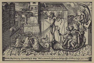 Fyrverkeri ved slottet til markgreven av Brandenburg ved Colln ved elven Spree i anledning besøket til kong Christian IV av Danmark, 10. oktober 1595 av after German School