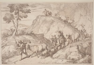 En eldre hyrde som leder flokken av after Giovanni Benedetto Castiglione Gaetano Zompini