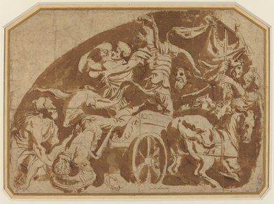 Flight of Meriones, med døde Coeranos som blir dratt fra vognen av after Giulio Romano