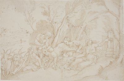 Jupiter die av geiten Amalthea av after Giulio Romano