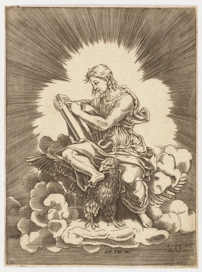 Saint John, skriver, sittende på en ørn av after Giulio Romano