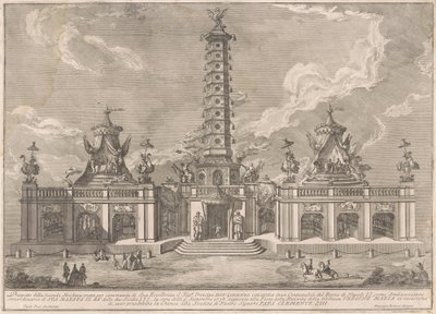 Seconda Macchina for Chinea av 1758: Porselenstårnet i Nanjing av after Giuseppe Palazzi attritbuted to Giuseppe Pozzi after Paolo Posi