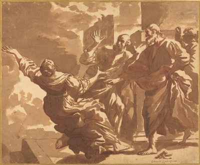 Safiras død av after Guercino Follower of Jan de Bisschop