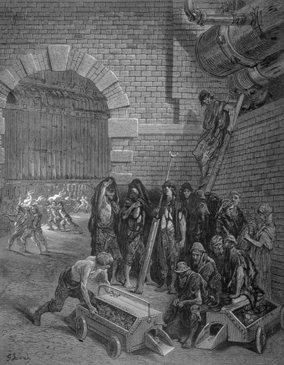Lambeth Gasworks, fra London, en pilegrimsreise, skrevet av William Blanchard Jerrold (1826-84), pub. 1872 av Gustave after Dore
