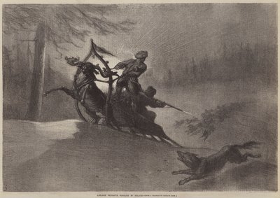 Lapplandsbønder forfulgt av ulver av Gustave after Dore