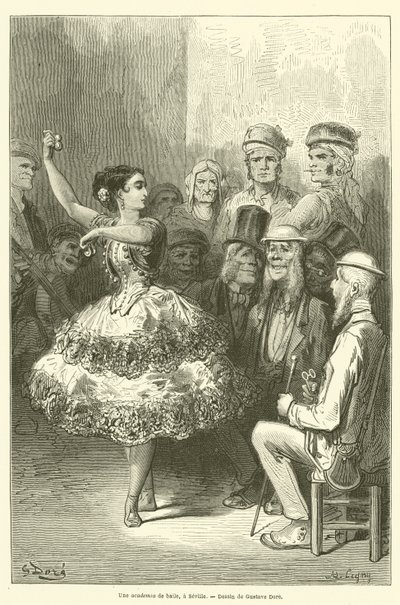 En baile akademia, i Sevilla av Gustave after Dore