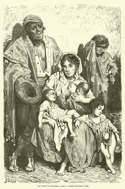 En familie med tiggere i Jaen av Gustave after Dore