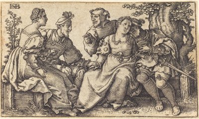 To kjærlige par med klovn av after Hans Sebald Beham