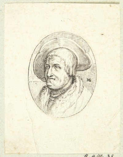 Fantasiportrett av gammel mann med hatt av after Hendrick Goltzius