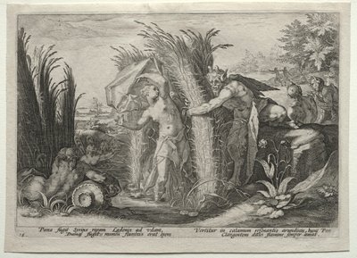 Pan Pursuing Syrinx av after Hendrick Goltzius