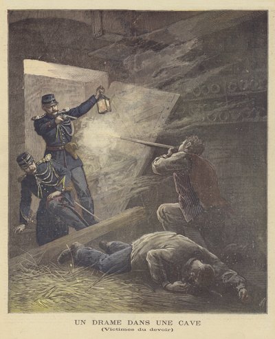 En skuddveksling i en kjeller av after Henri Meyer