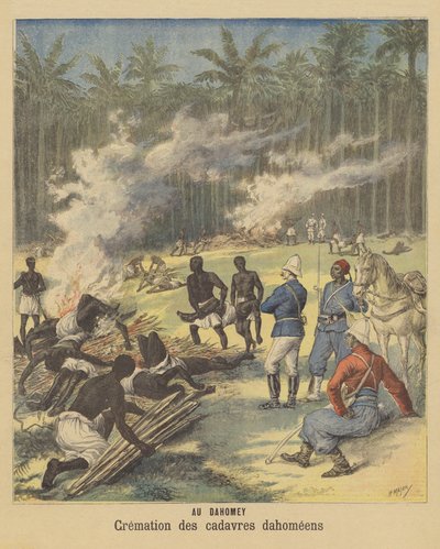 Kremasjon av likene til døde Dahomeans, Dahomey av after Henri Meyer