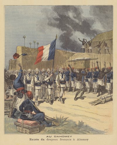 Inntreden av det franske flagget i Abomey, Dahomey av after Henri Meyer