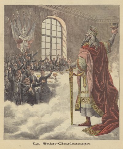 Studenter ved universitetet i Paris skåler for Charlemagne av after Henri Meyer