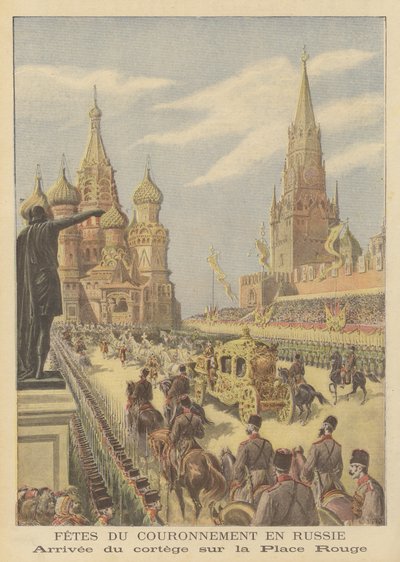 Kroningen av tsar Nicholas II og tsarina Alexandra fra Russland av after Henri Meyer