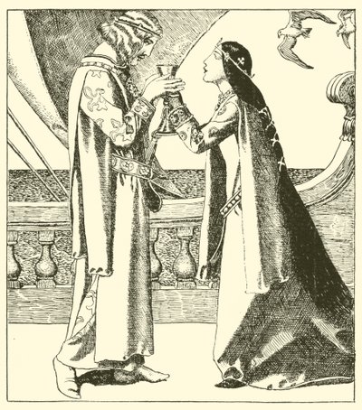 Belle Iseult og Sir Tristram drakk kjærlighetstørken av after Howard Pyle