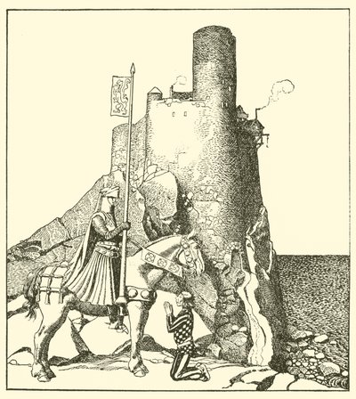 Sir Tristram kommer til Sir Nabons slott av after Howard Pyle