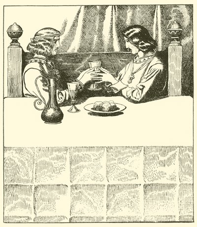 Sir Tristram sitter sammen med Sir Launcelot av after Howard Pyle