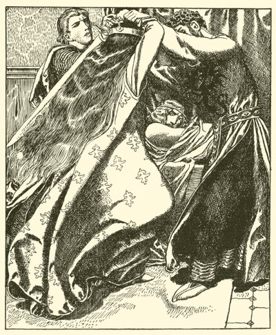 Dronningen av Irland søker å drepe Sir Tristram av after Howard Pyle