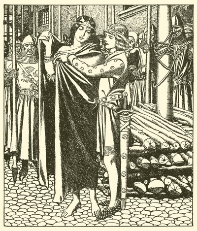 Tristram hjelper Lady Moeya av after Howard Pyle