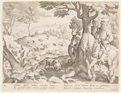 Vânătoare de iepuri norvegiană av after Jan van der Straet, called Stradanus