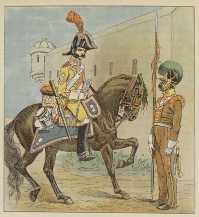 Spansk hær, Dragoon, 1. regiment, Lancer, 1. regiment, av kanalen av after Louis Charles Bombled