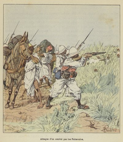Angrep på en konvoi av Fahavolos av after Louis Charles Bombled