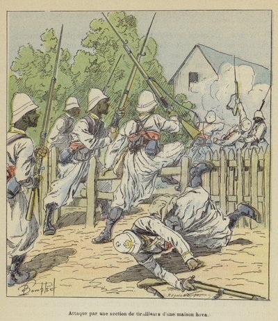 Angrep fra en del av trefninger på et hovahus av after Louis Charles Bombled