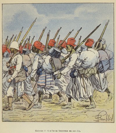 Kolonne av Hausa-treffere på marsj av after Louis Charles Bombled