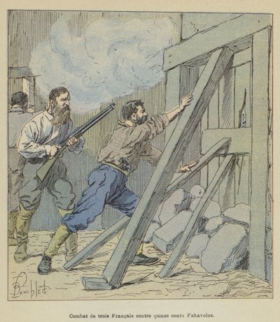 Kamp av tre franskmenn mot femten hundre Fahavolos av after Louis Charles Bombled