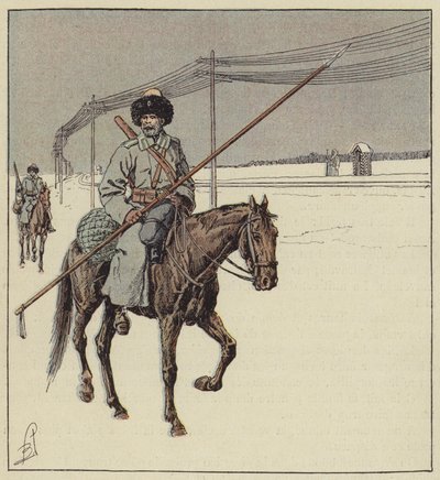 Amur-kosakker som vokter den transsibirske jernbanen av after Louis Charles Bombled