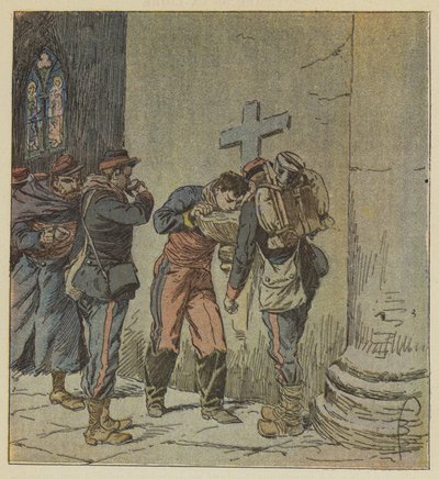 I kirken Villiers deler de franske fangene som dør av tørst innholdet i en stoup av after Louis Charles Bombled