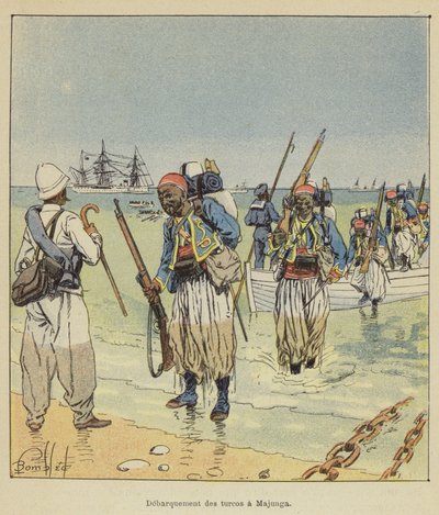 Landing av Turkos ved Majunga av after Louis Charles Bombled