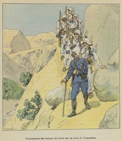 Avdeling av hjelpetropper på veien til Tananarive av after Louis Charles Bombled