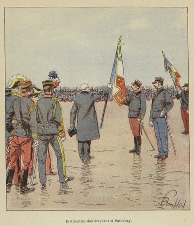 Utdeling av flagg i Sathonay av after Louis Charles Bombled